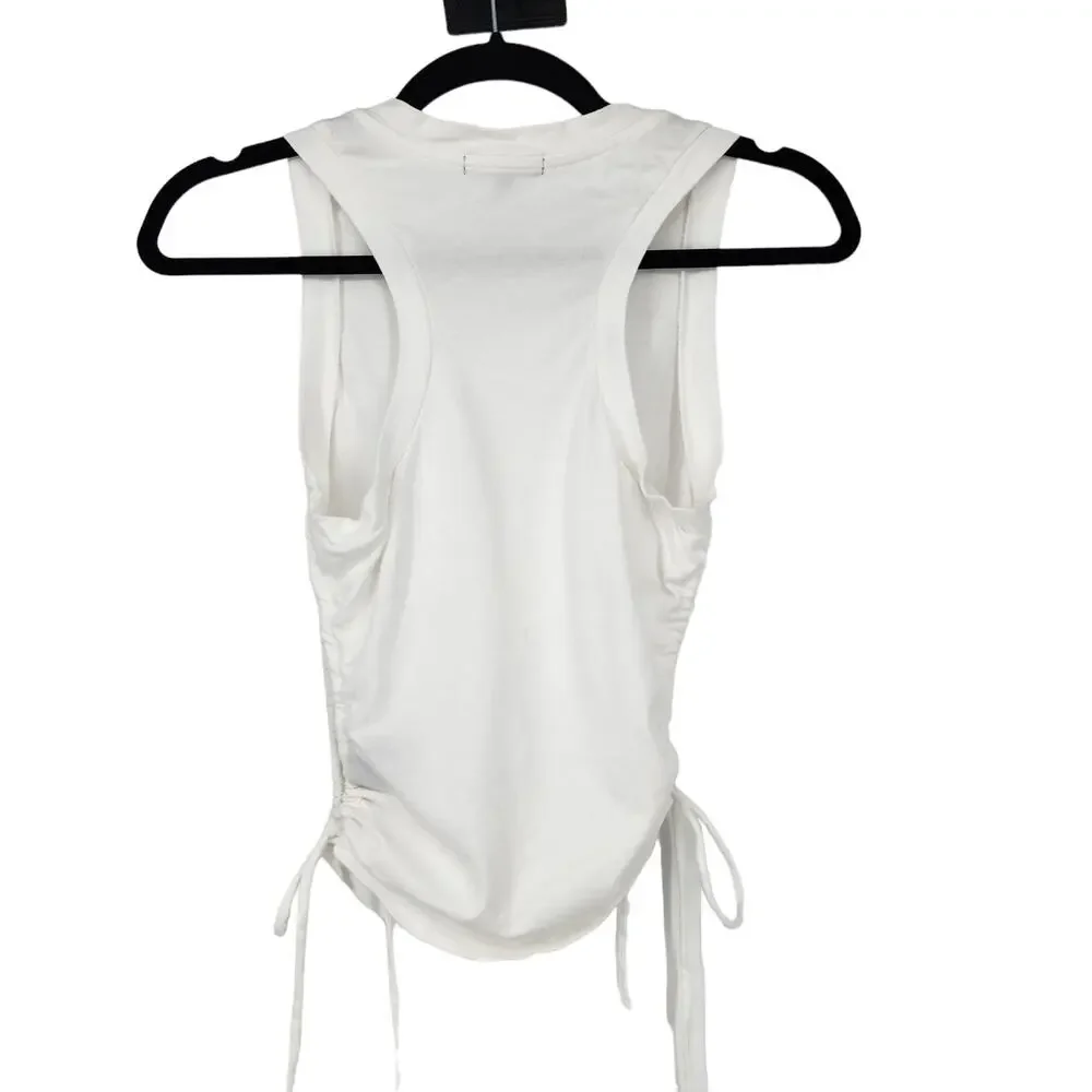 Revolve h:ours White Cotton Ruched Drawstring Side Sleeveless Blouse Size XXS